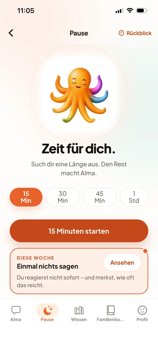 Pause: Selfcare-Timer mit 15, 30, 45 Minuten oder 1 Stunde